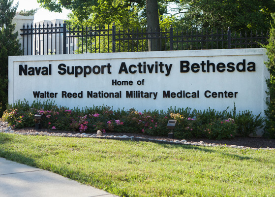 Exterior view of the Walter Reed National Military Medical Center entrance